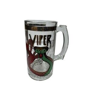 Vintage Six Flags Magic Mountain Viper Clear Glass Beer Mug Gold Snake